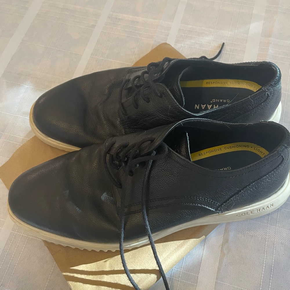 Cole Haan Grand+ plain toe black leather Oxford shoes